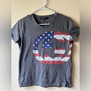 Authentic Gucci Dark Grey Cotton American Flag Patriotic Shirt
